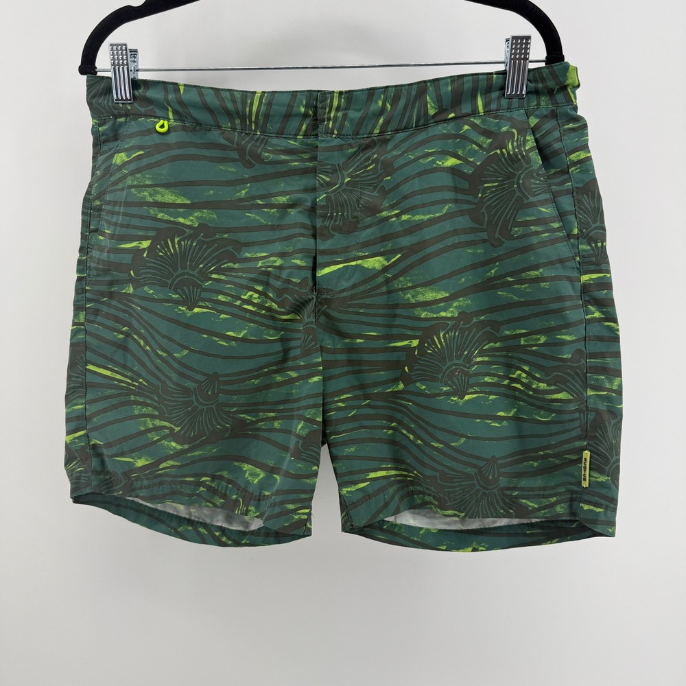 Scotch & Soda Mens Green Wave Shell Print Swim Trunks Mesh Lining‎ Size M